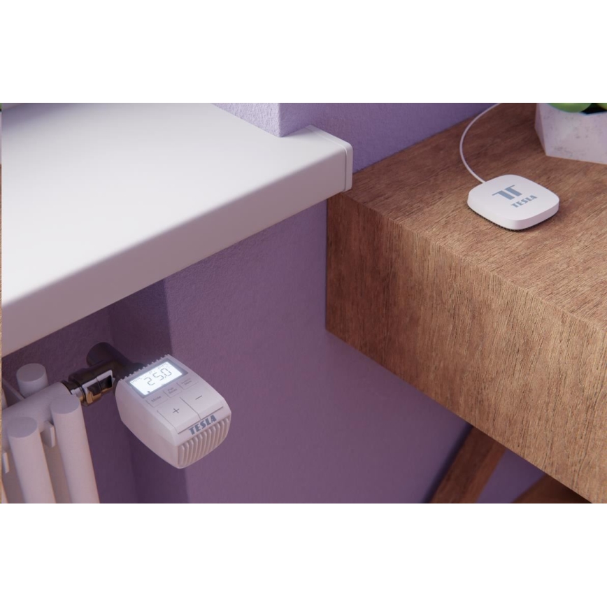 TESLA Smart - SET 3x Slimme draadloze thermostaatkop + slim poort Hub Zigbee Wi-Fi