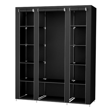 Textielkast MATIS met planken en kledingstang 150x175x45 cm zwart