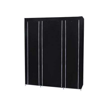 Textielkast MATIS met planken en kledingstang 150x175x45 cm zwart