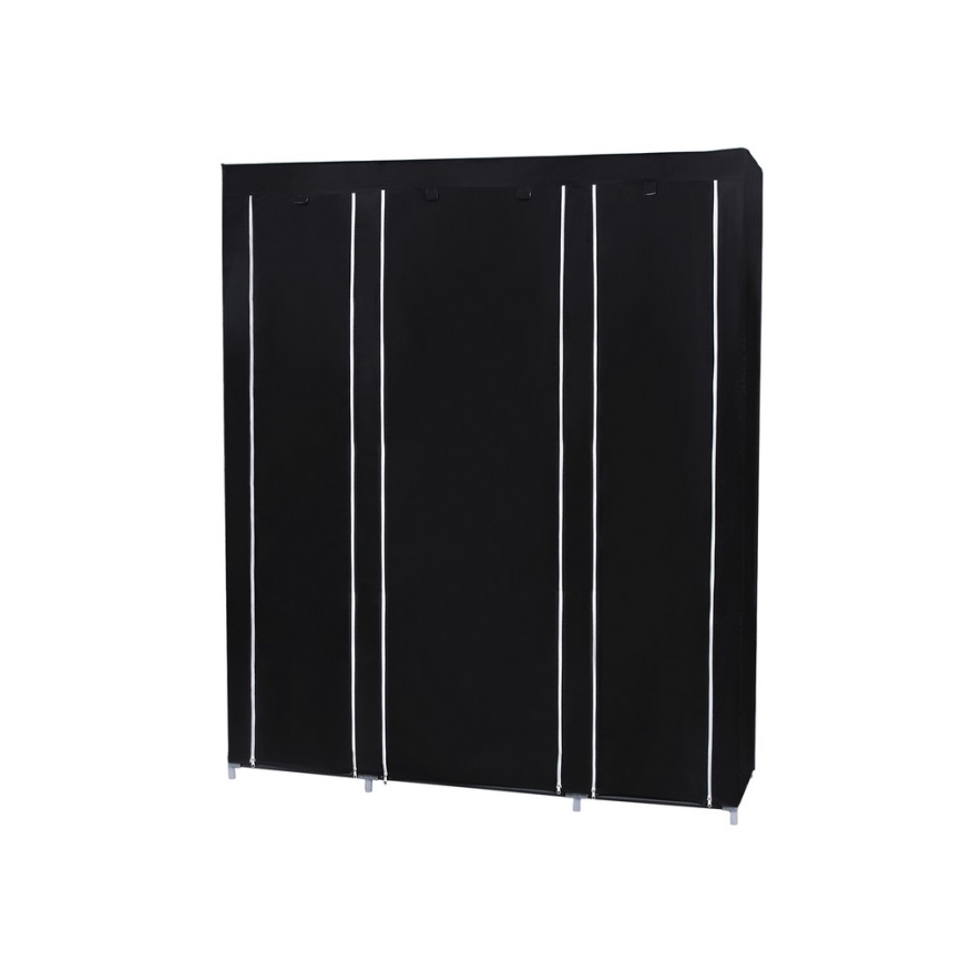 Textielkast MATIS met planken en kledingstang 150x175x45 cm zwart