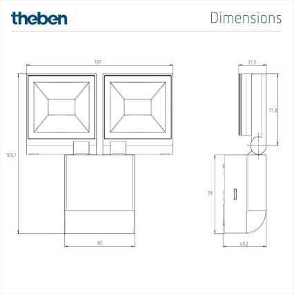 theben - LED muurstraler 2xLED/10W/230V wit IP55