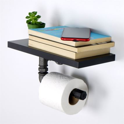 Toiletpapierhouder met een plank BORU 12x30 cm zwart