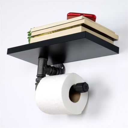 Toiletpapierhouder met een plank BORU 12x30 cm zwart