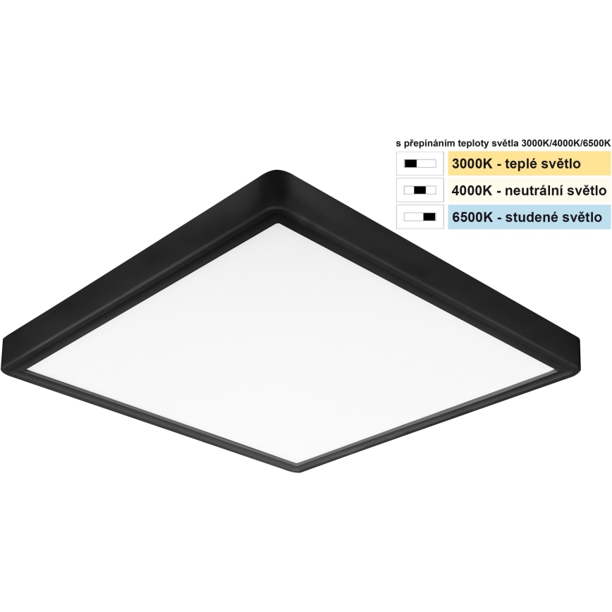 Top Light - LED Plafondlamp REVIT LED/24W/230V 3000/4000/6500K 30x30 cm zwart