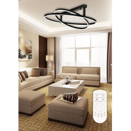 Top Light - Plafonnier LED à intensité variable SATURN 2xLED/25W/230V noir + télécommande