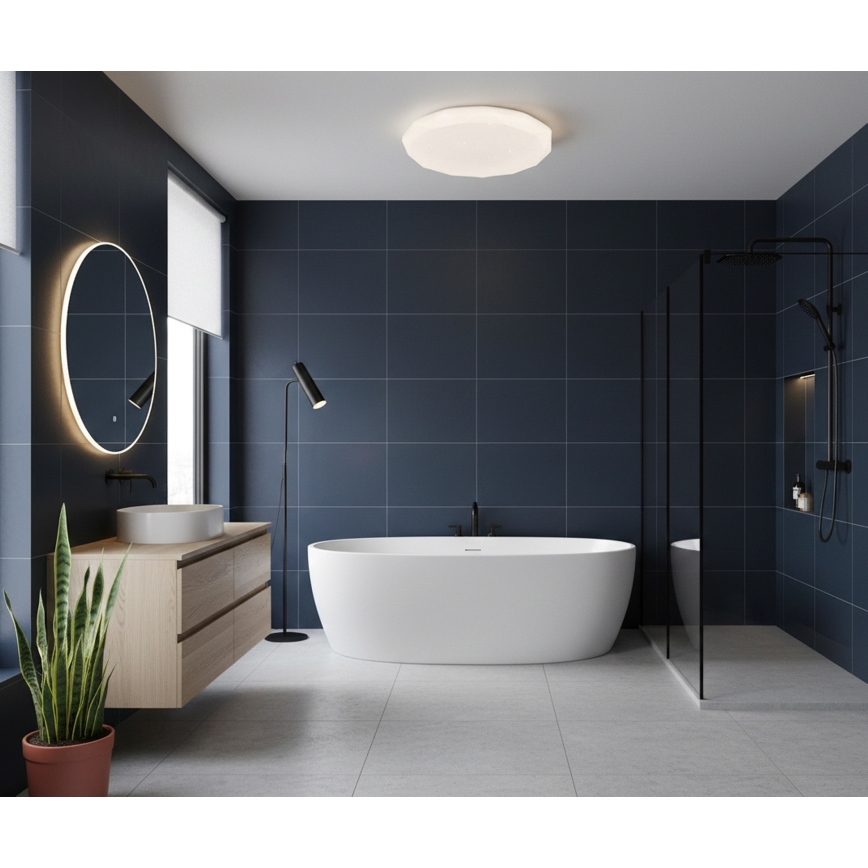 Top Light - Plafonnier LED SPARKLE pour salle de bains, 40 W, 230 V, 3 températures de couleur (3000/4000/6500 K), IP44, Ø 39 cm, blanc