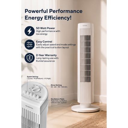 Torenventilator 50 W/230 V, 74,5 cm, wit