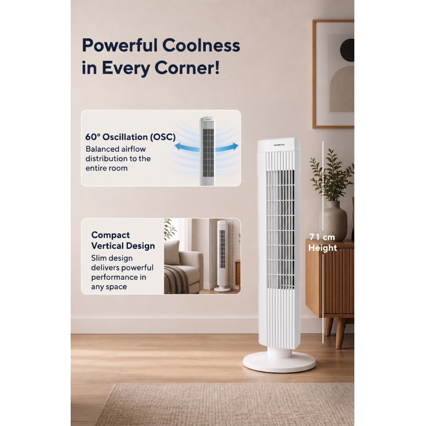 Torenventilator 50 W/230 V, 74,5 cm, wit