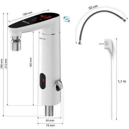 Touch-doorstroomwaterverwarmer met sensor en LED scherm 3000W/230V IPX4 wit