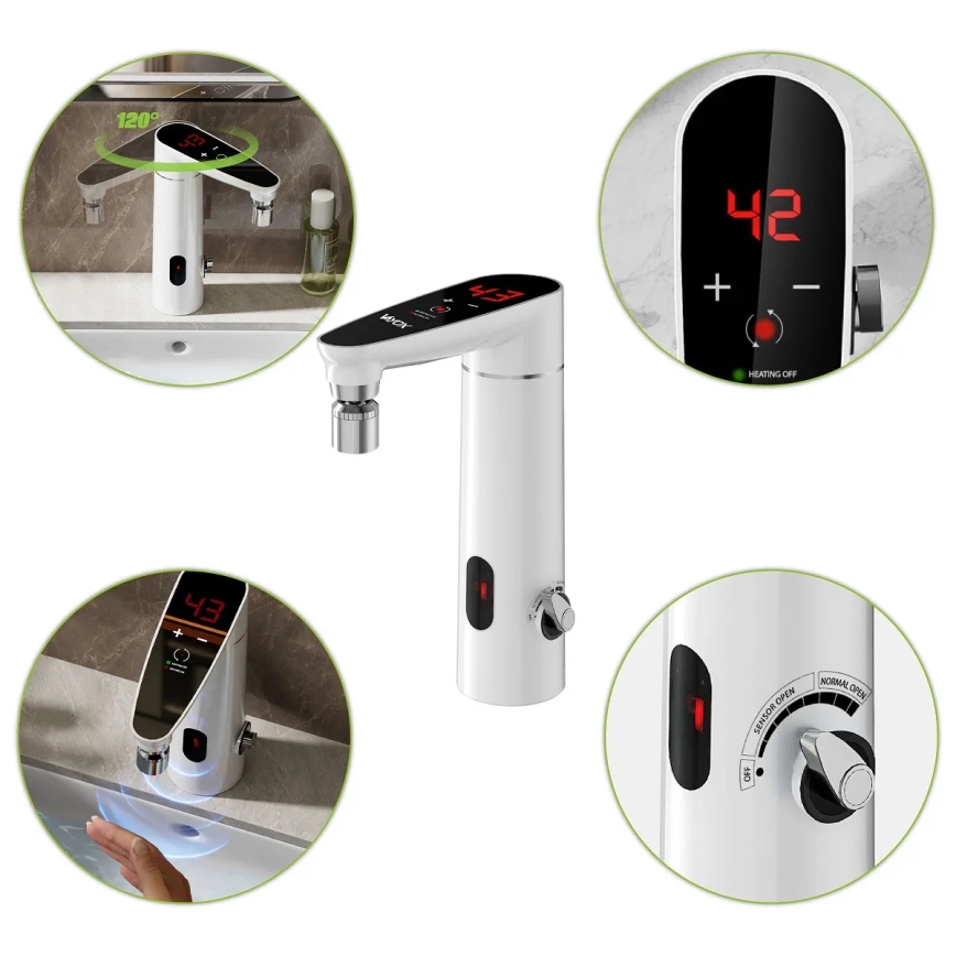 Touchdoorstroomverwarmer met sensor en LED-display 3000W/230V IPX4 wit