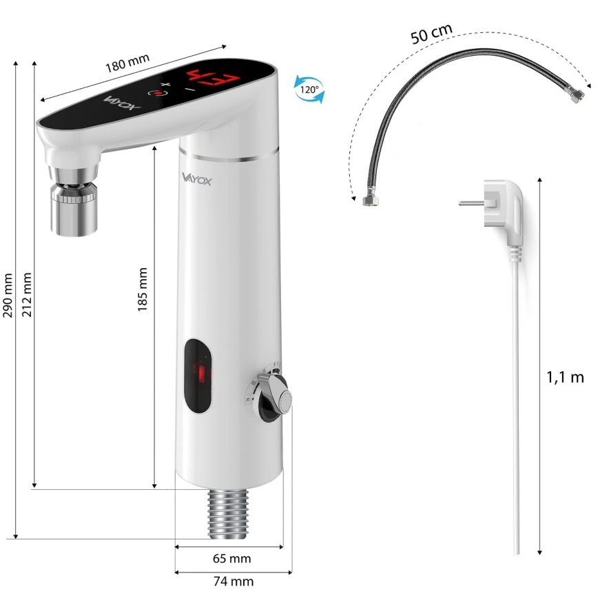 Touchdoorstroomverwarmer met sensor en LED-display 3000W/230V IPX4 wit