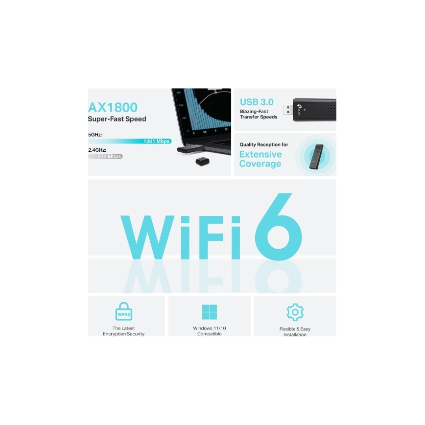 TP-Link - Adaptateur USB sans fil double bande Wi-Fi 6 Archer TX20U