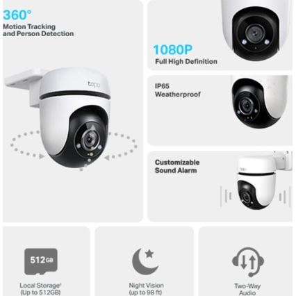 TP-Link - Buitencamera met bewegingssensor, IP65, Wi-Fi