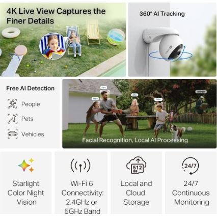 TP-Link - Caméra extérieure avec détecteur de mouvement IP66 Wi-Fi