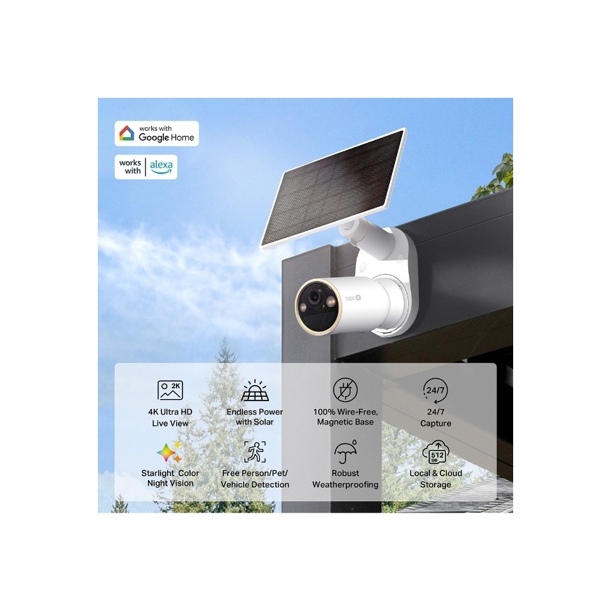 TP-Link - Caméra solaire extérieure avec capteur, IP66, Wi-Fi