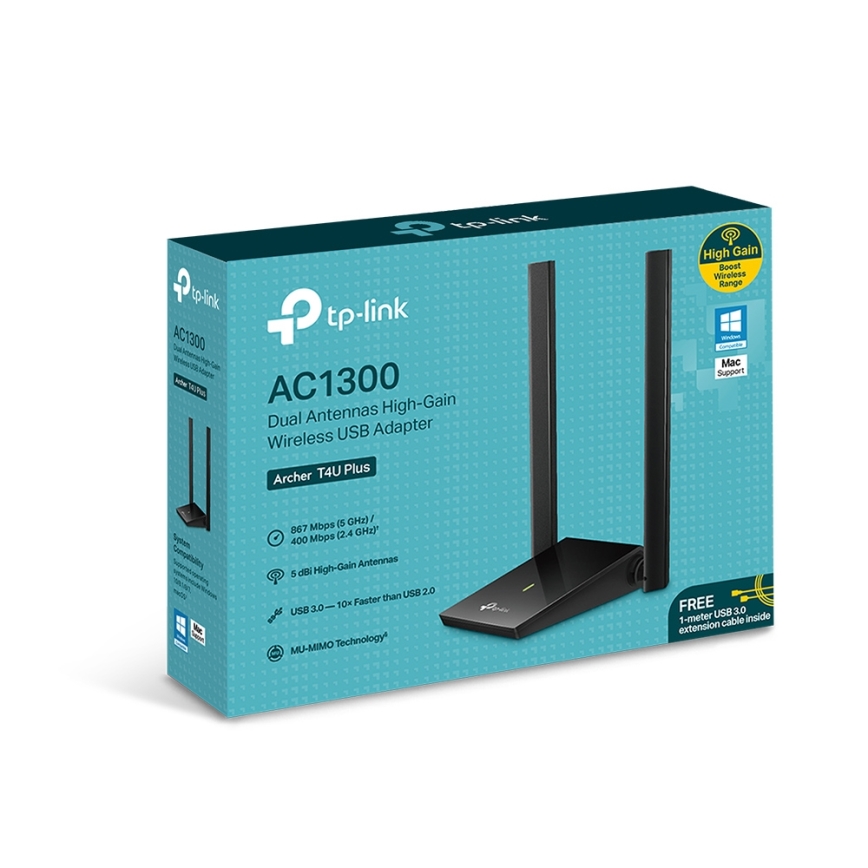 TP-Link - Draadloze USB-netwerkadapter met antennes en hoge versterking Archer T4U Plus Wi‑Fi