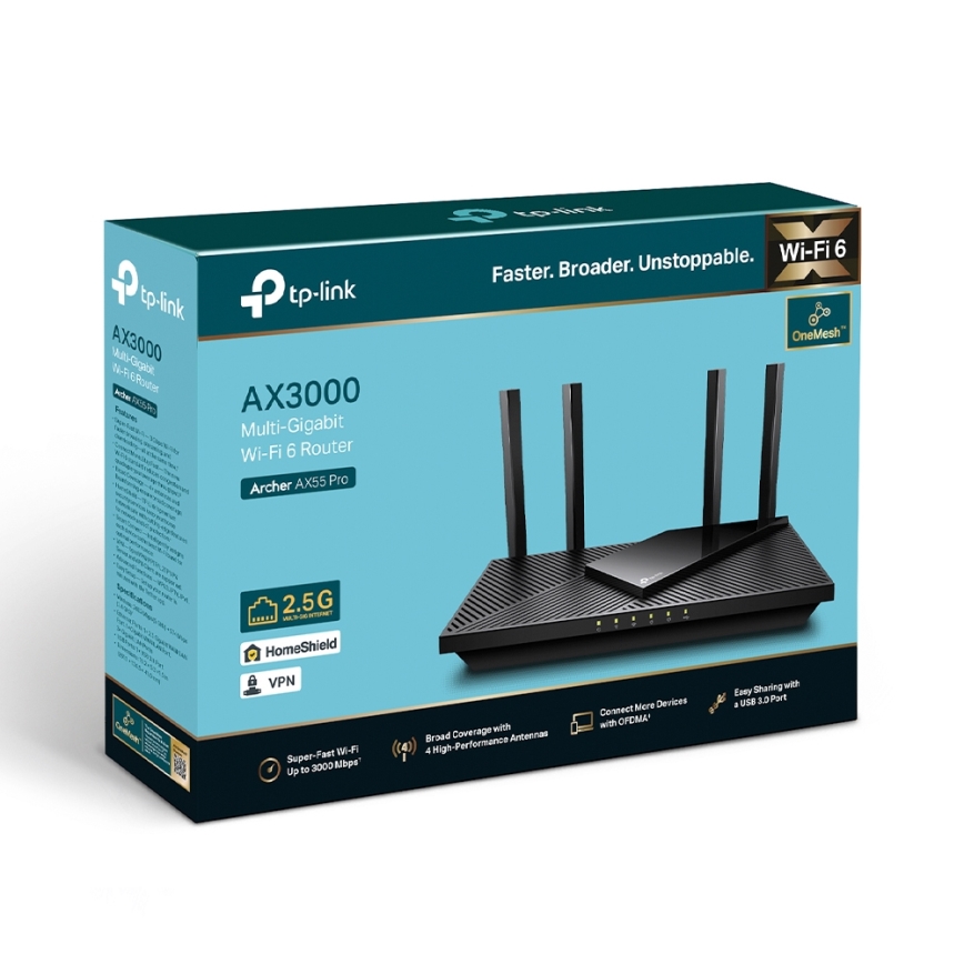TP-Link - Dualband multigigabit Wi-Fi 6-router met 2,5G-poort Archer AX55 Pro