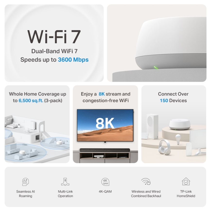 TP-Link - Pack de 3 points d'accès Wi‑Fi 7 maillés pour toute la maison
