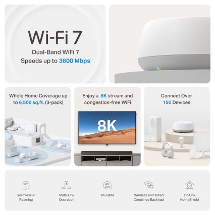 TP-Link - Set van 3 Wi-Fi 7 mesh-systeem voor het hele huis Deco BE22