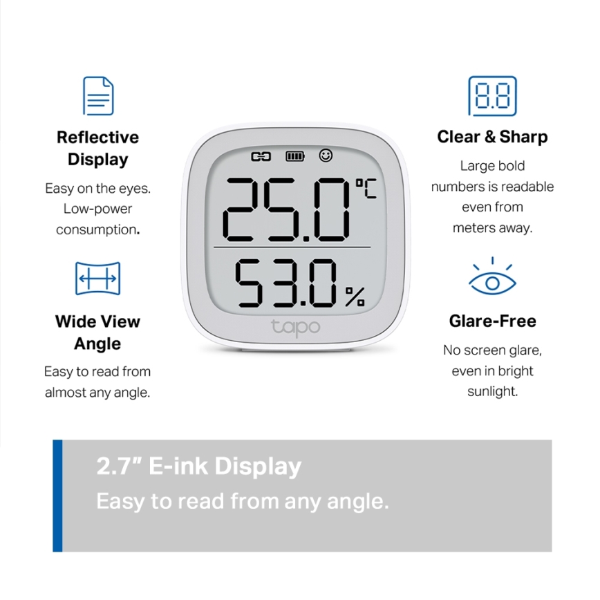 TP-Link - Slimme monitor voor het meten van temperatuur en luchtvochtigheid 2xAAA Wi-Fi