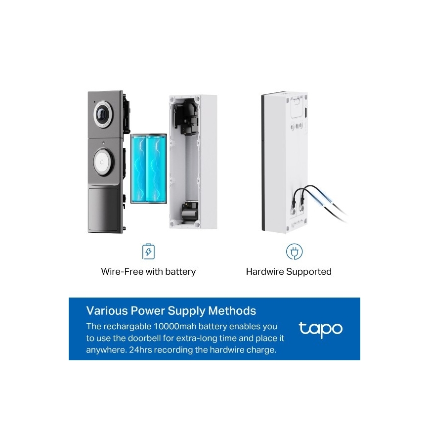 TP-Link - Sonnette vidéo intelligente 2K 10000 mAh IP66 Wi-Fi Tuya