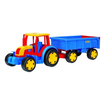 Tractor met aanhanger 102 cm rood/blauw/geel