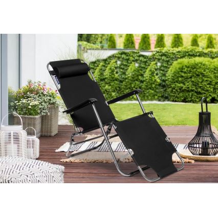Transat de jardin pliable GRACILIS noir