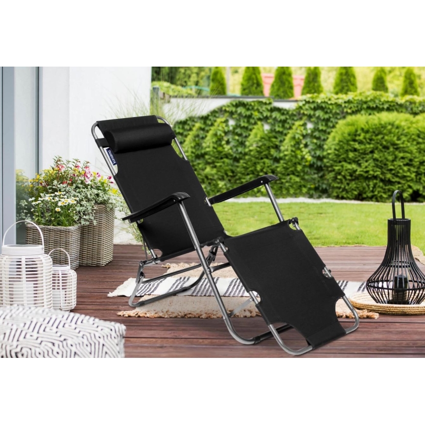 Transat de jardin pliable GRACILIS noir