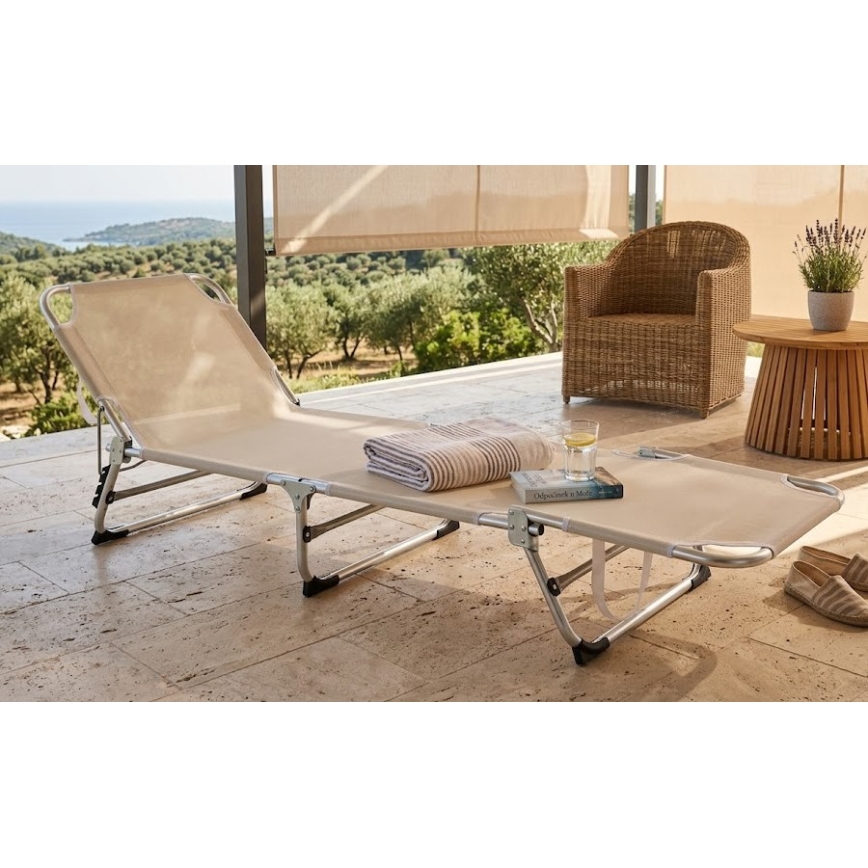 Transat pliant et inclinable SUNO 56x190 cm, coloris crème