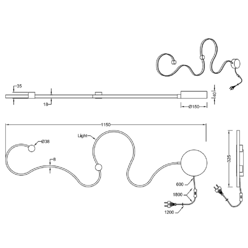 Trio - Applique murale à intensité variable LED SNAKE LED/20W/230V