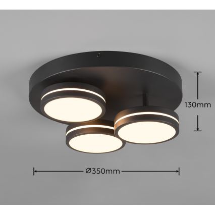 Trio - LED-dimbare plafondlamp FRANKLIN 3xLED/8,5W/230V 3000K Ø 35 cm zwart