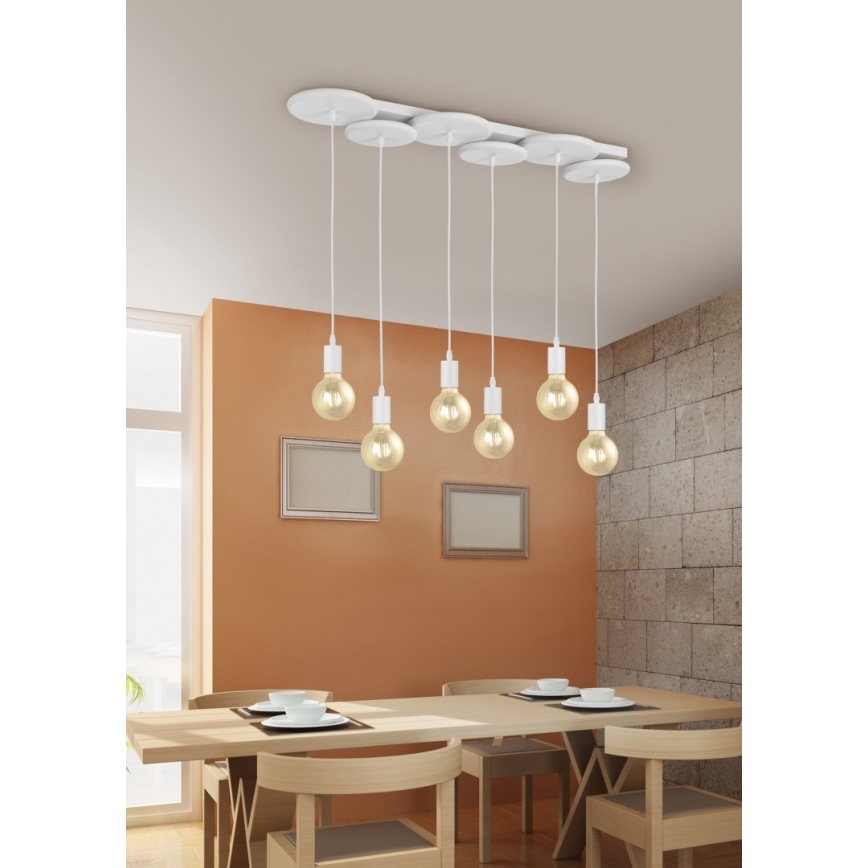 Trio - Hanglamp aan een koord DISCUS 6xE27/28W/230V wit