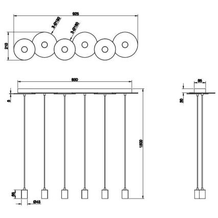 Trio - Hanglamp aan een koord DISCUS 6xE27/28W/230V wit