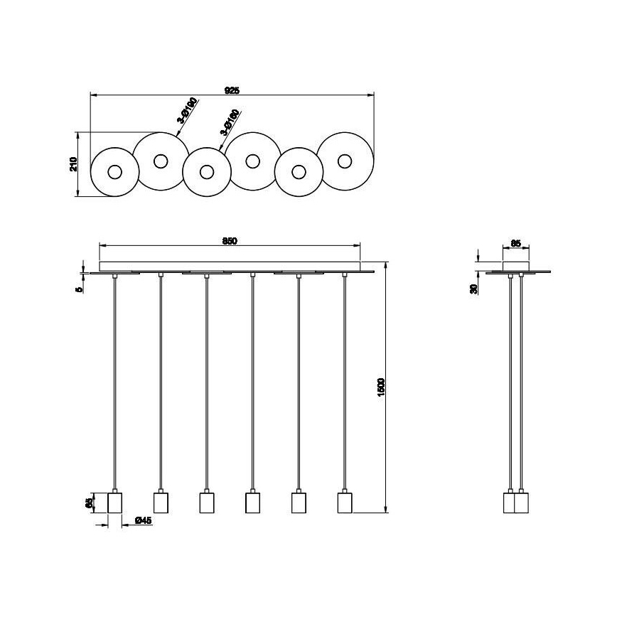 Trio - Hanglamp aan een koord DISCUS 6xE27/28W/230V wit