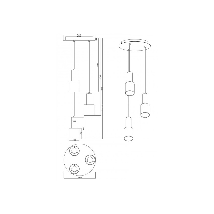 Trio - Hanglamp aan een koord WAILER 3xGU10/5W/230V grijs