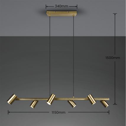 Trio - Lustre suspendu sur câble MARLEY 6xGU10/35W/230V, laiton