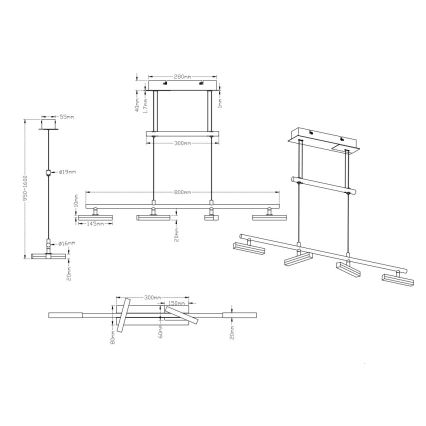 Trio - Suspension fil LED à intensité variable OPIUM 4xLED/4,5W/230V