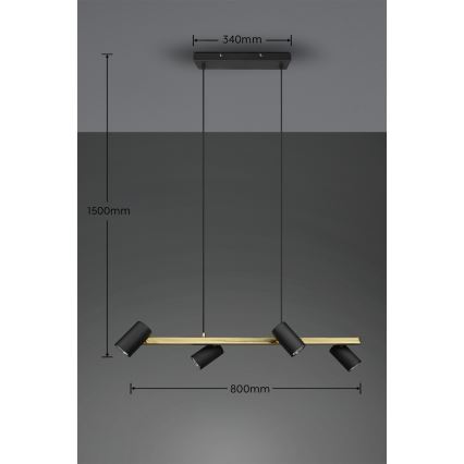 Trio - Suspension sur câble MARLEY 4xGU10/35W/230V noir/doré