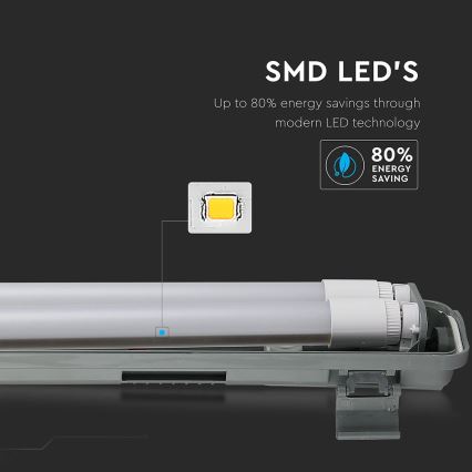 Tube fluorescent industriel LED T8 2xG13/22W/230V IP65 6400K 156 cm