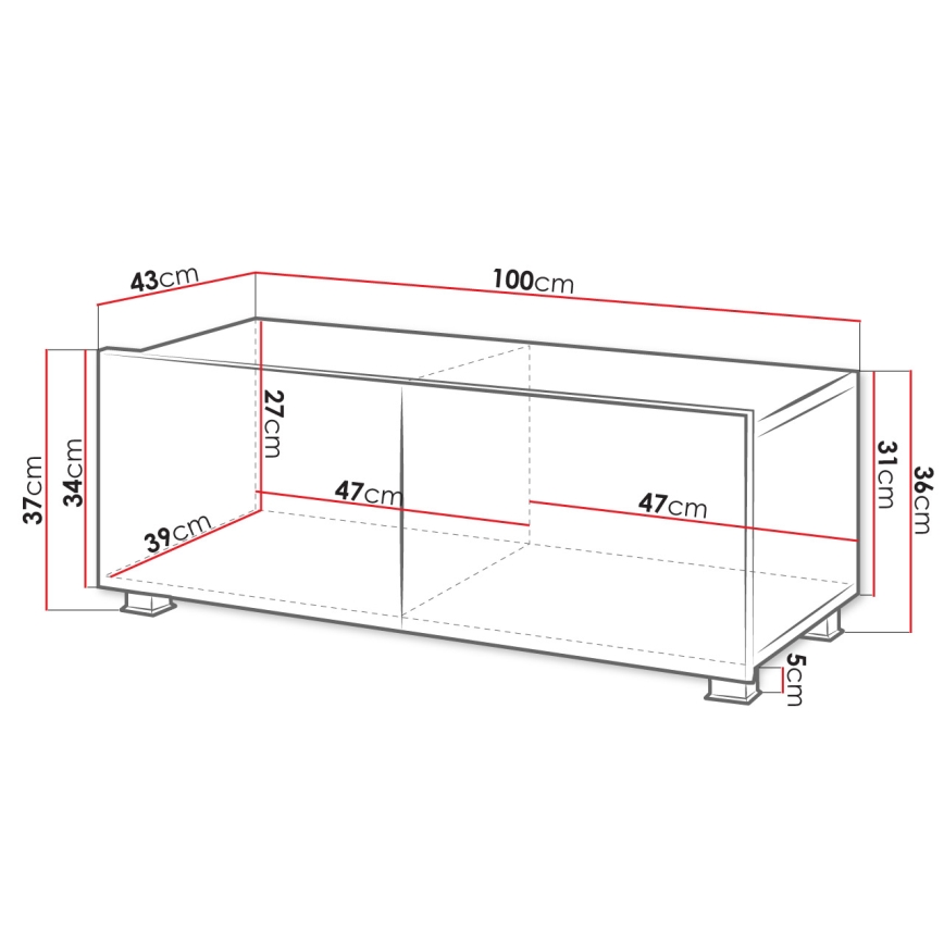 TV tafel CALABRINI 37x100 cm wit