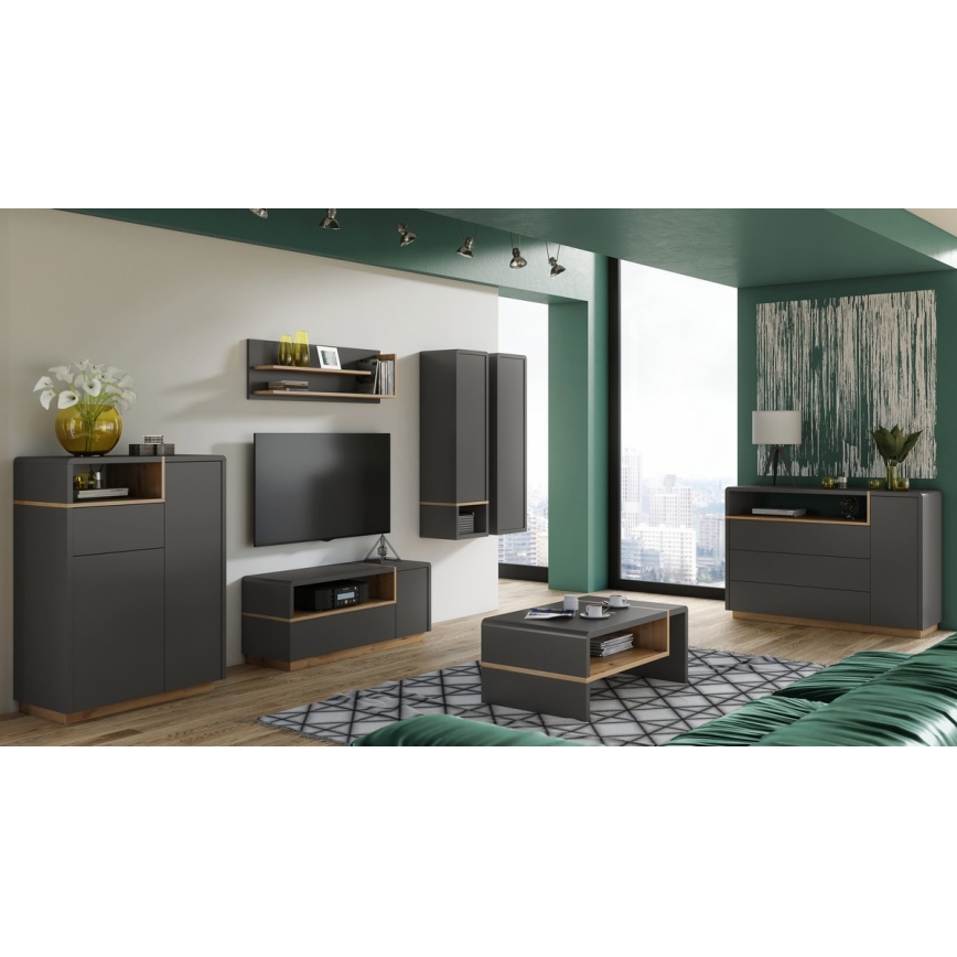 TV-tafel FRED antraciet/eiken artisan