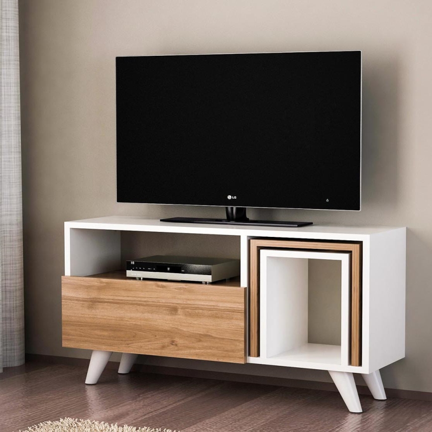 TV tafel NOVELLA 51x90 cm wit/bruin