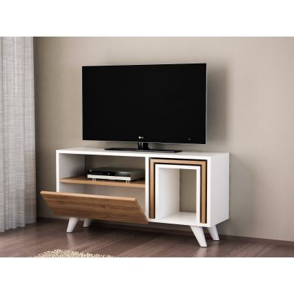 TV tafel NOVELLA 51x90 cm wit/bruin