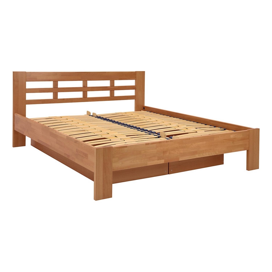 Tweepersoonsbed gemaakt van massief hout met een opslagruimte ANGELA 180x200 cm pruim