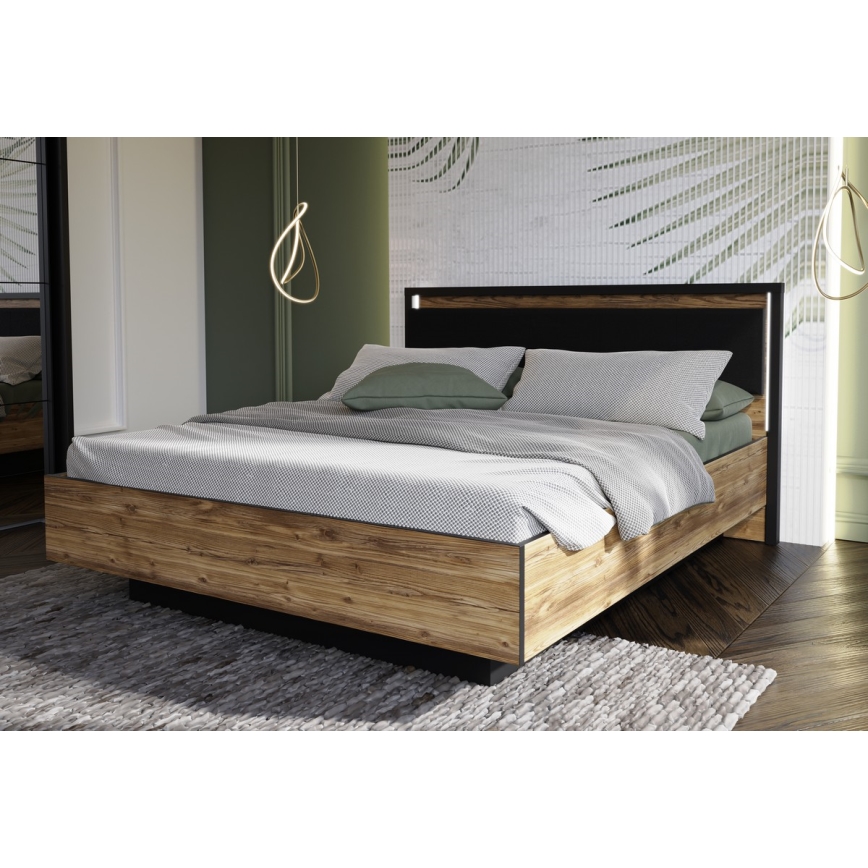 Tweepersoonsbed met opbergruimte OREN 160x200 cm bruin/zwart