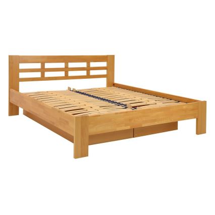 Tweepersoonsbed van massief hout met opbergruimte ANGELA 180x200 cm licht noten