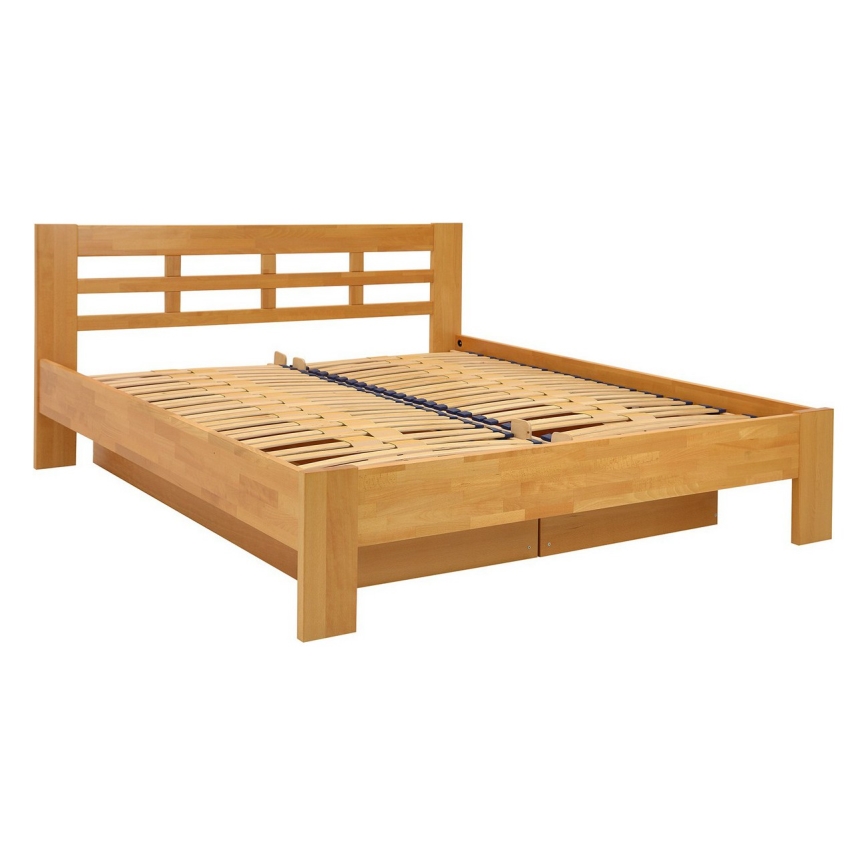 Tweepersoonsbed van massief hout met opbergruimte ANGELA 180x200 cm licht noten