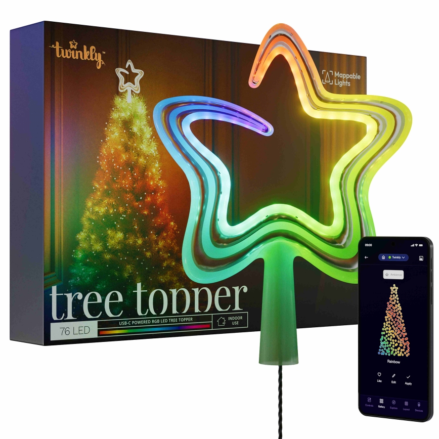 Twinkly - Étoile de Noël RVB à intensité variable TREE TOPPER 76xLED USB Wi-Fi