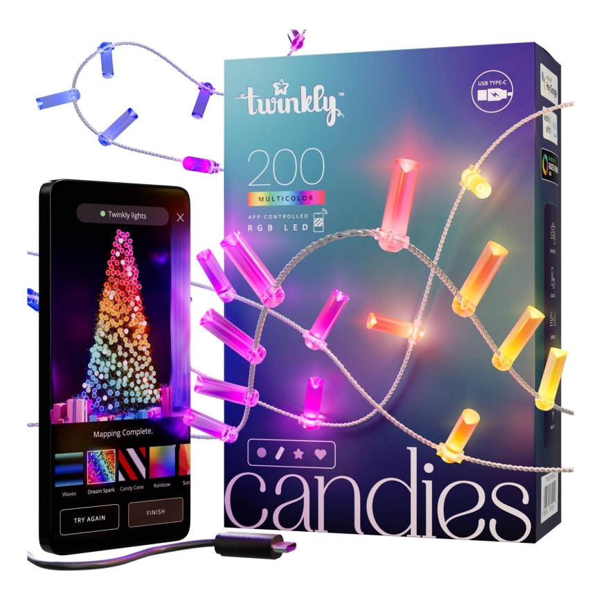 Twinkly - Guirlande de Noël LED RGB à intensité variable CANDIES 200xLED 14 m USB Wi-Fi