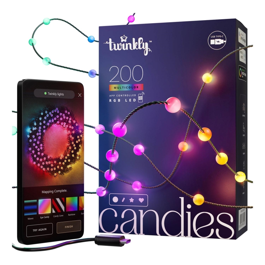Twinkly - Guirlande de Noël LED RGB à intensité variable CANDIES 200xLED 14 m USB Wi-Fi